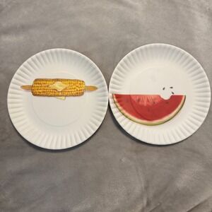 One Hundred 80 Degrees Melamine Summer Plates Corn Cob & Watermelon Pr 9.5" cute
